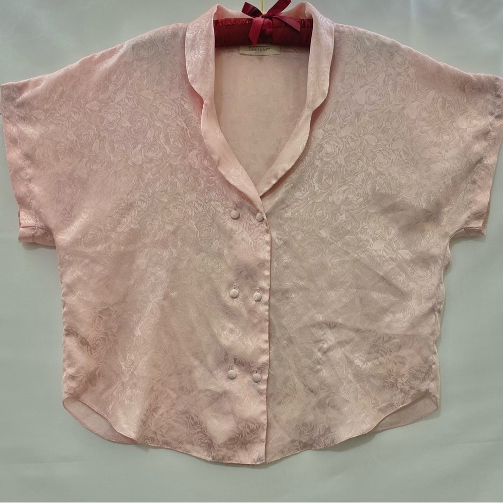 Vintage pink rosette print day/night blouse M-XL